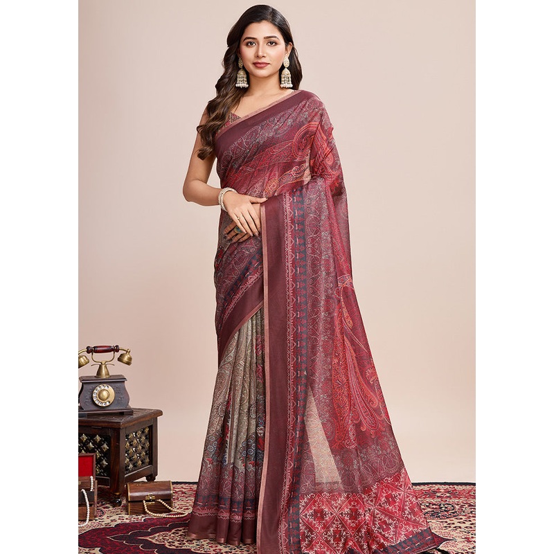 Multicolor Linen Silk Saree With Blouse Piece - JD986600887