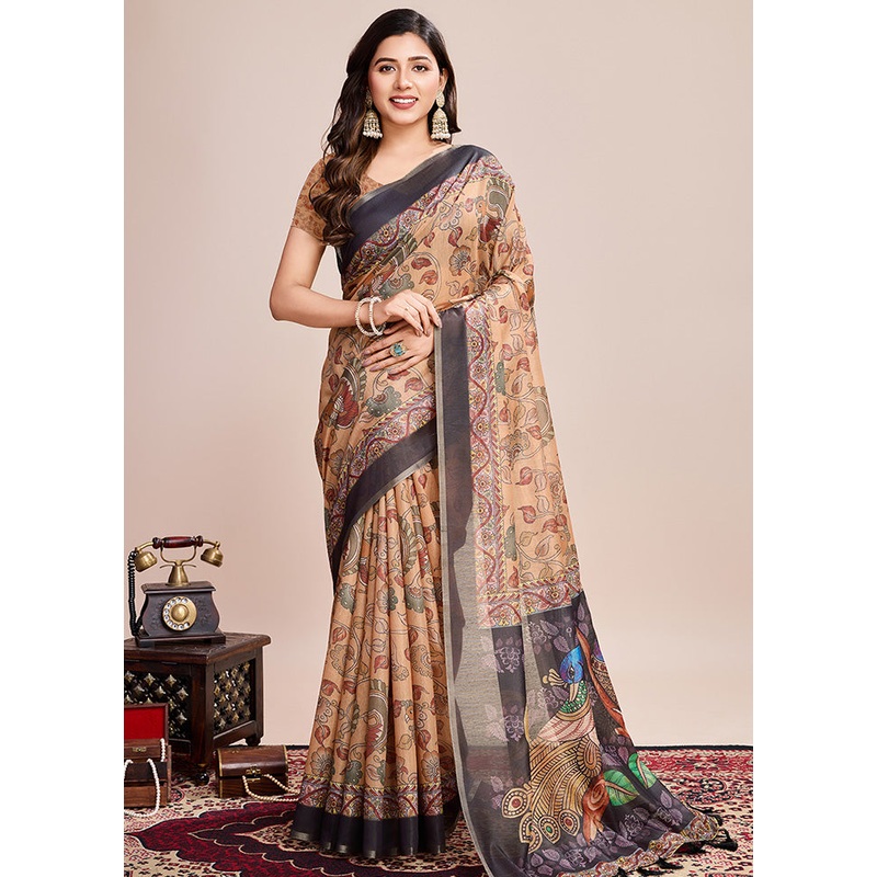 Multicolor Linen Silk Saree With Blouse Piece - JD986600888