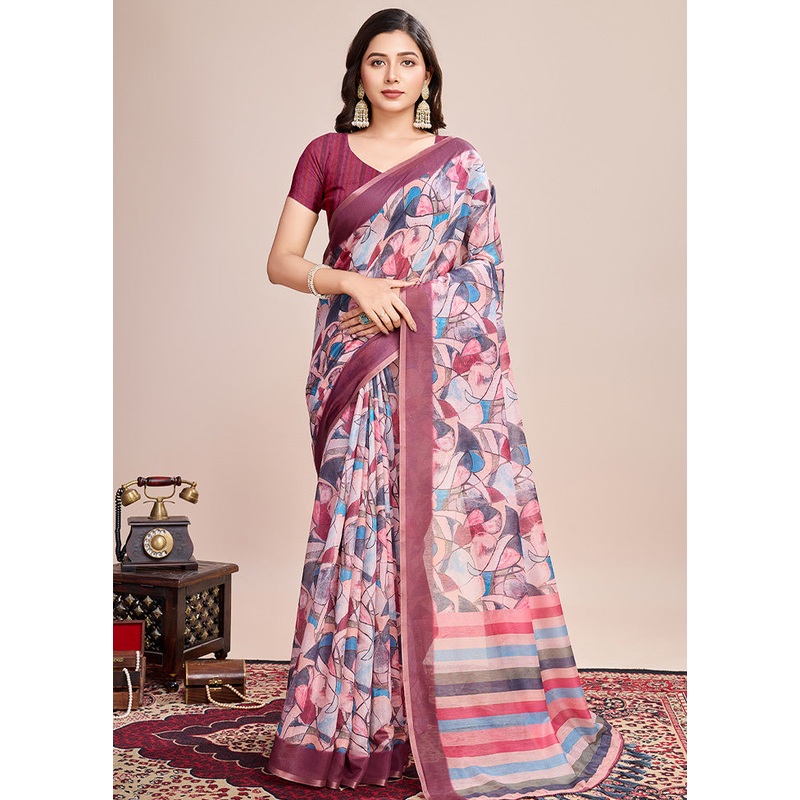 Multicolor Linen Silk Saree With Blouse Piece - JD986600889