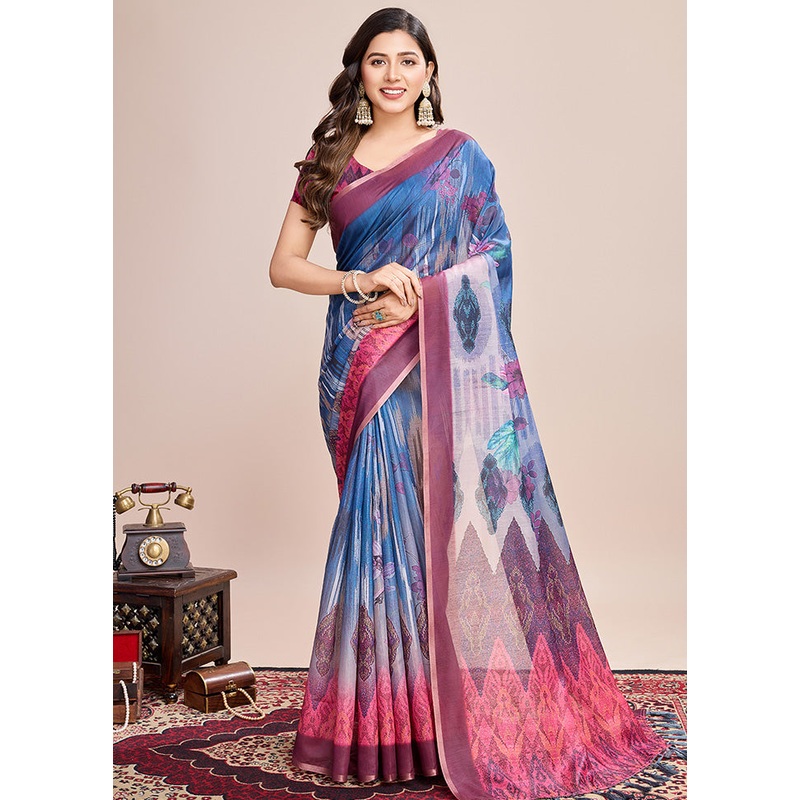 Multicolor Linen Silk Saree With Blouse Piece - JD986600891