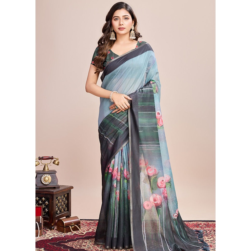Multicolor Linen Silk Saree With Blouse Piece - JD986600892