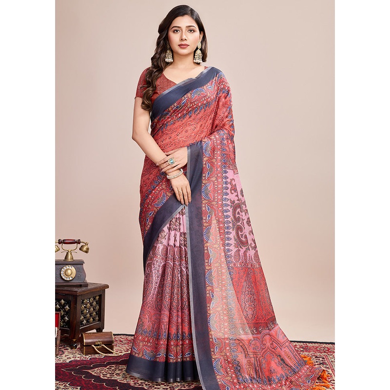 Multicolor Linen Silk Saree With Blouse Piece - JD986600893