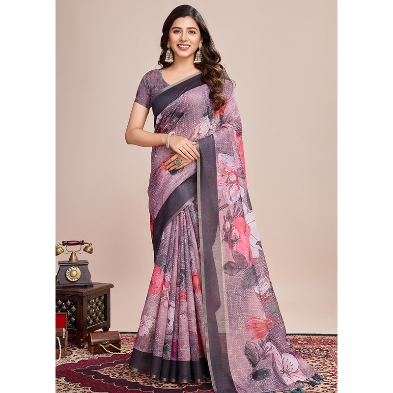Multicolor Linen Silk Saree With Blouse Piece - JD986600894
