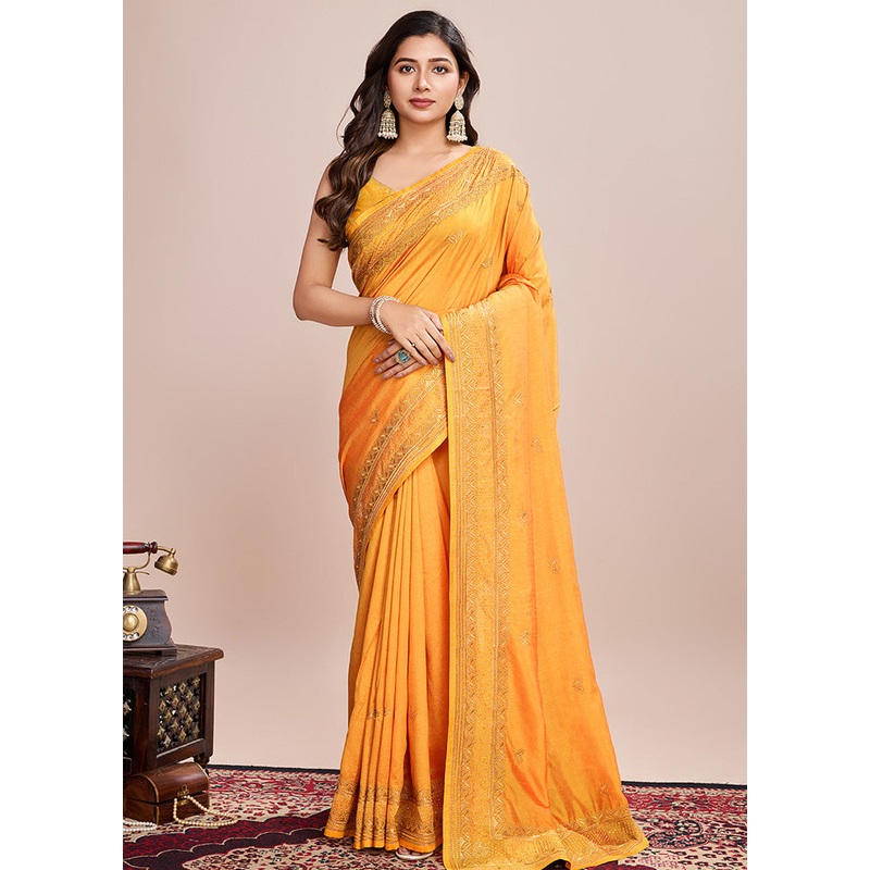 Mustard Spun Silk Saree With Blouse Piece - JD986600879
