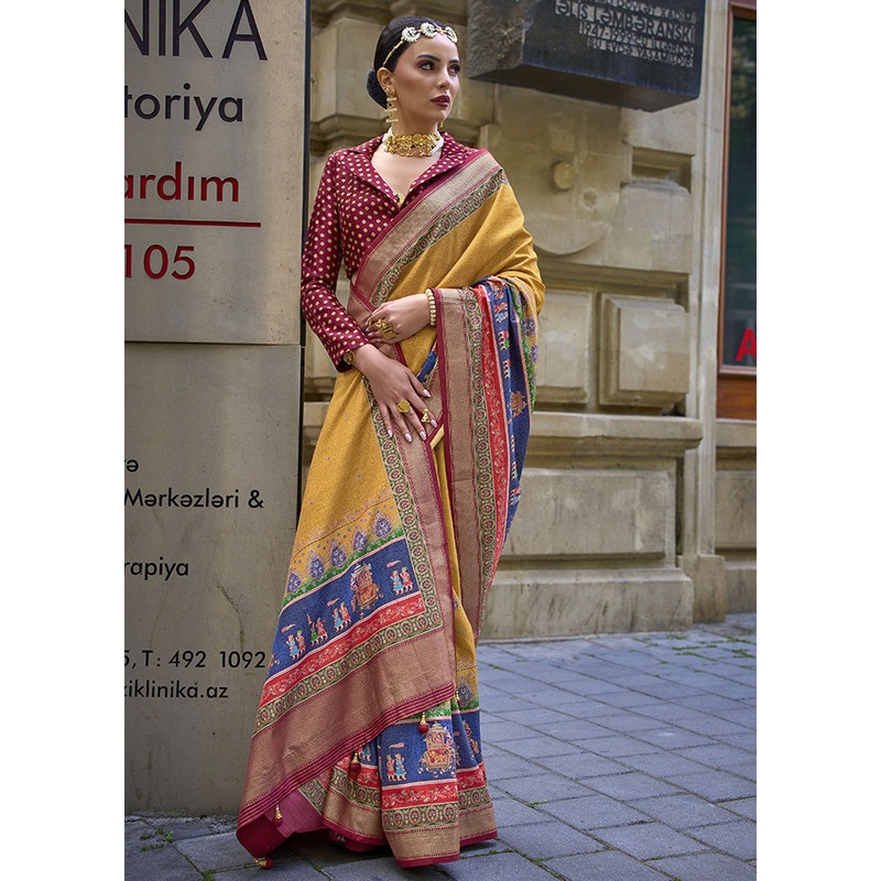 Mustard Spun Silk Saree With Blouse Piece - JD986600880