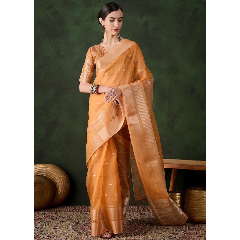 Orange Organza Saree With Blouse Piece - JD986600874