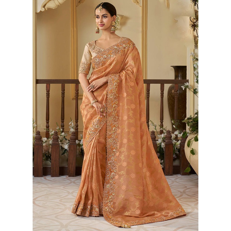 Orange Spun Silk Saree With Blouse Piece - JD986600872