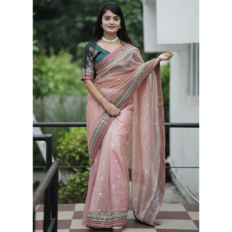 Pink Banarasi Silk Saree With Blouse Piece - JD986600858