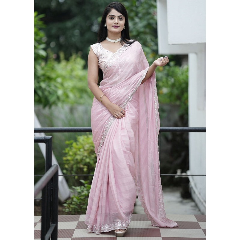 Pink Chiffon Silk Saree With Blouse Piece - JD986600856