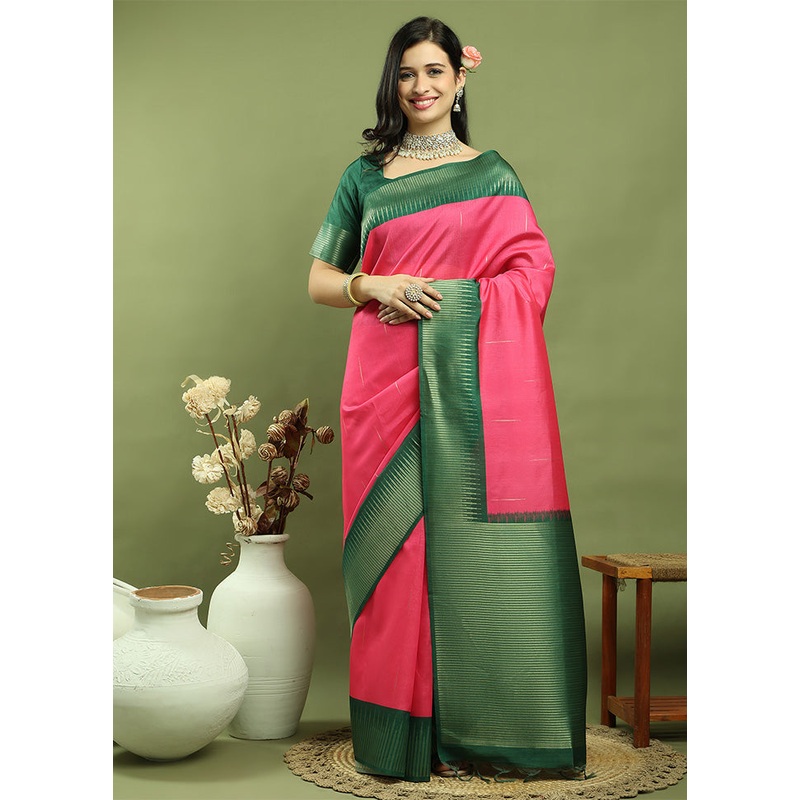 Pink Dupion Silk Saree With Blouse Piece - JD986600998