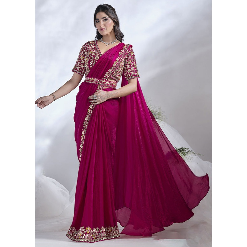 Pink Satin Silk Saree With Blouse Piece - JD986600844