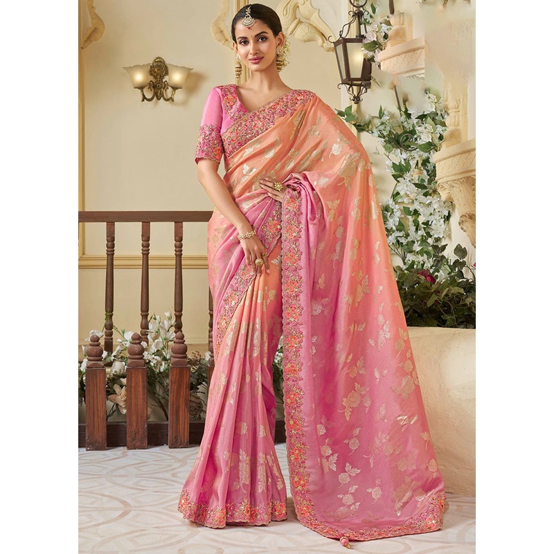 Pink Spun Silk Saree With Blouse Piece - JD986600838