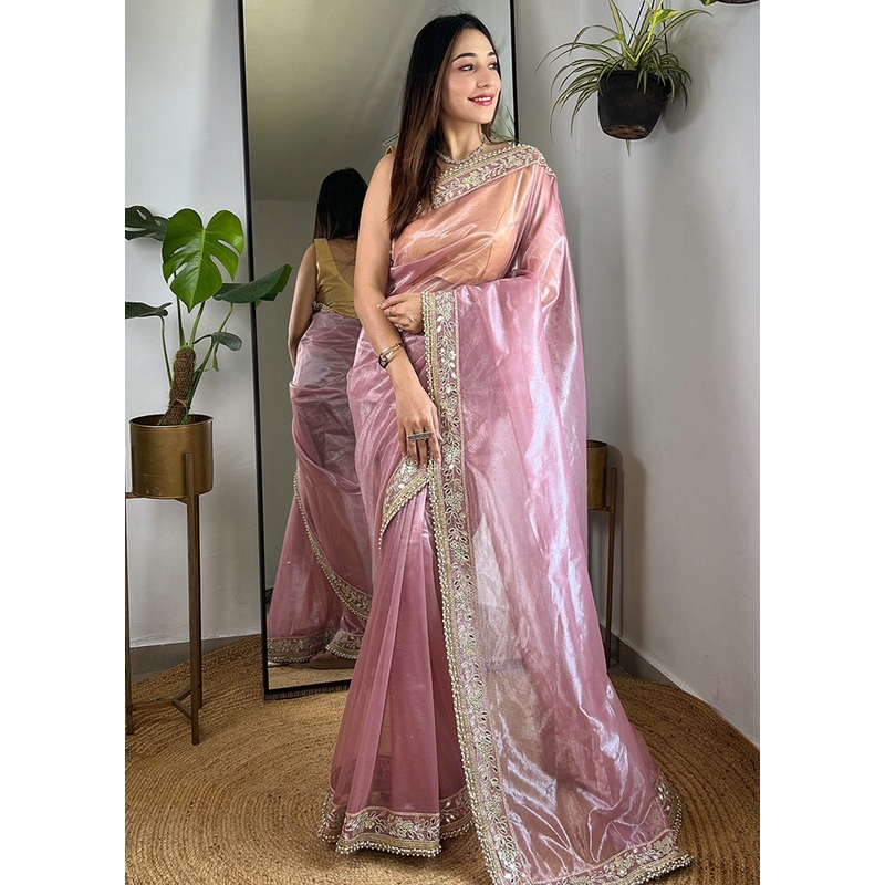 Pink Spun Silk Saree With Blouse Piece - JD986600839