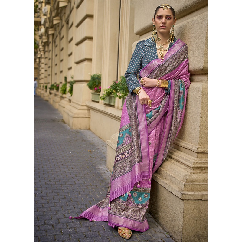 Pink Spun Silk Saree With Blouse Piece - JD986600841