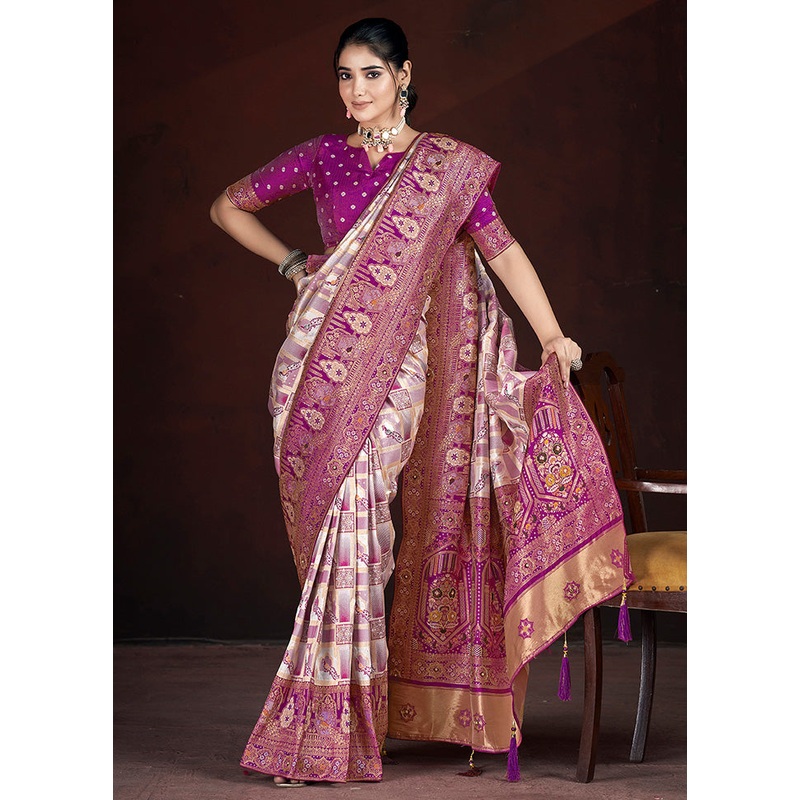 Purple Banarasi Silk Saree With Blouse Piece - JD986600829