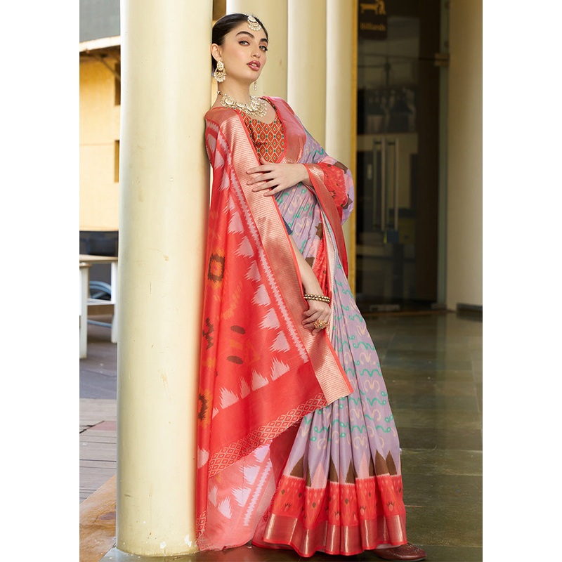 Purple Crepe Silk Saree With Blouse Piece - JD986600828