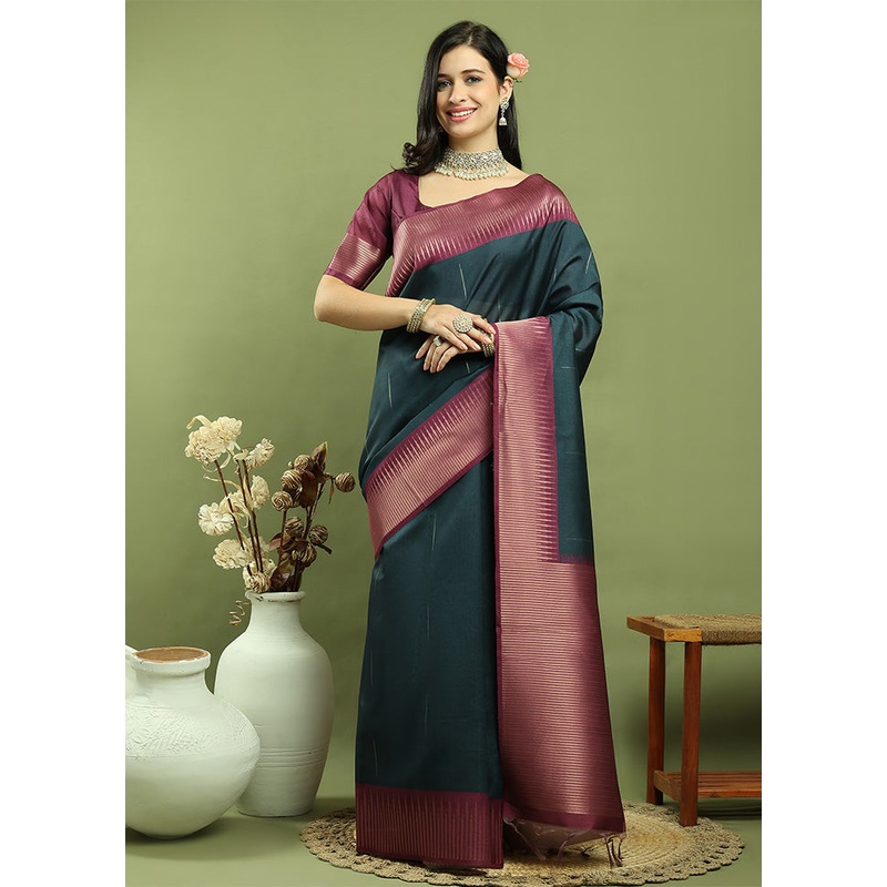 Teal Dupion Silk Saree With Blouse Piece - JD986600994