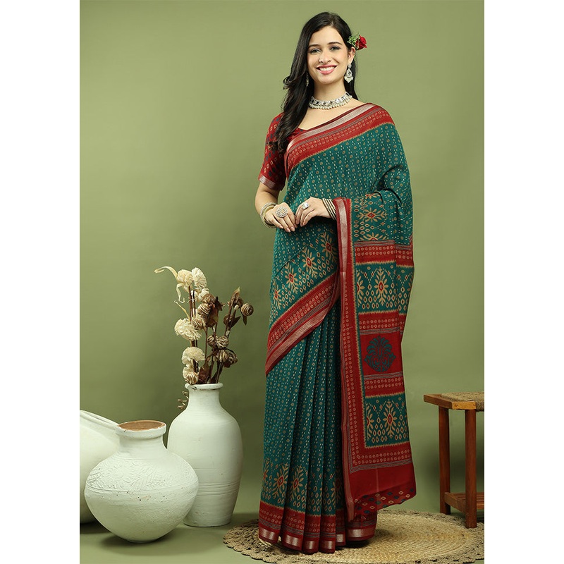 Teal Dupion Silk Saree With Blouse Piece - JD986600995