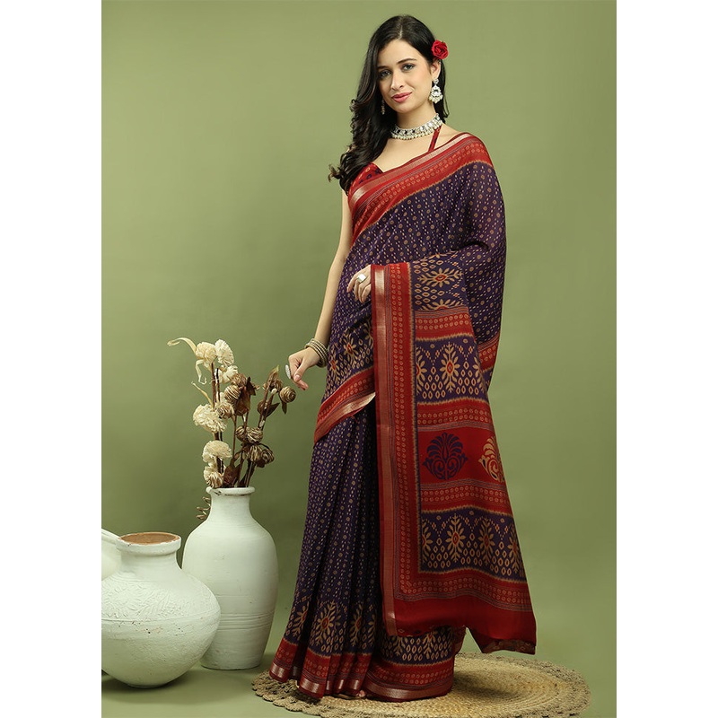 Violet Dupion Silk Saree With Blouse Piece - JD986600993