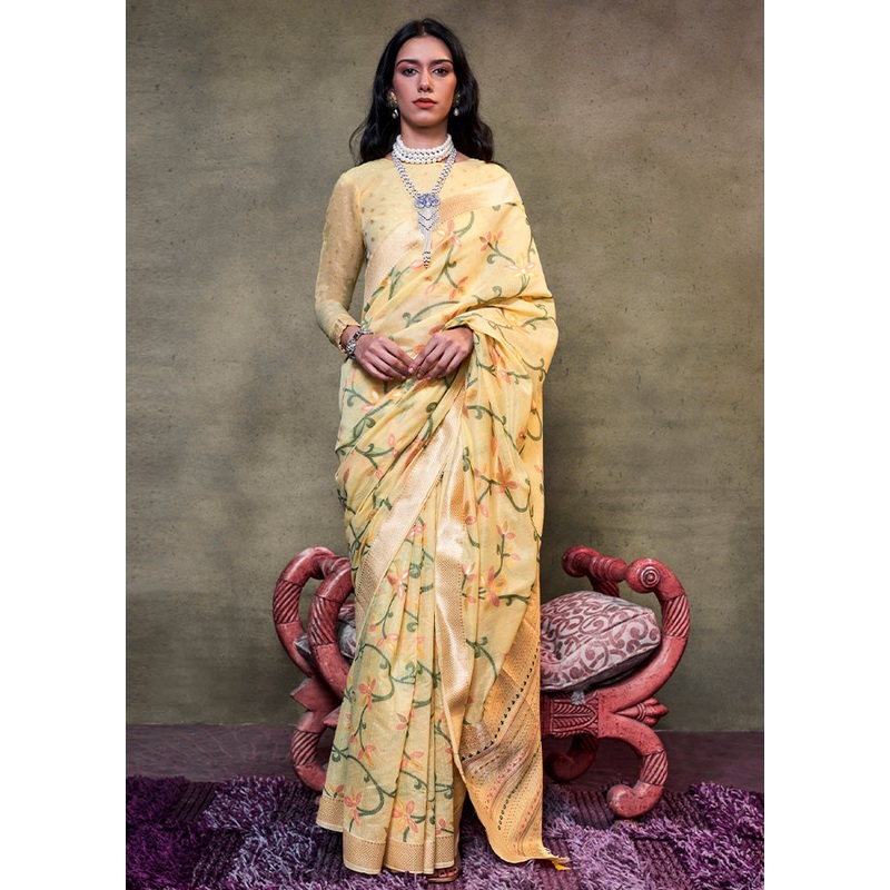 Yellow Cotton Saree With Blouse Piece - JD986601026