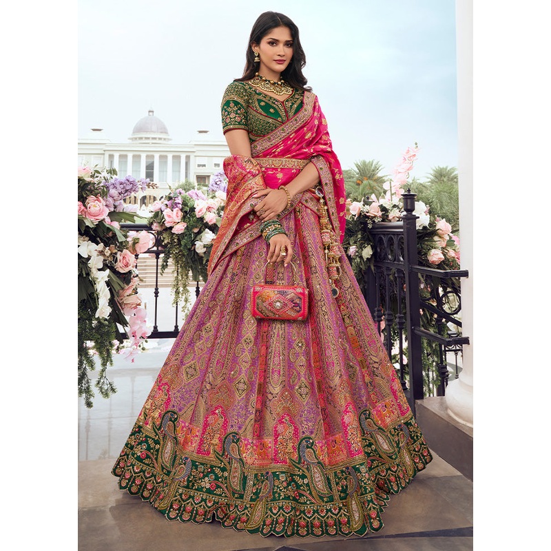 3 Pc Multicolor Silk Semi Stitched Lehenga Set - JD986600646