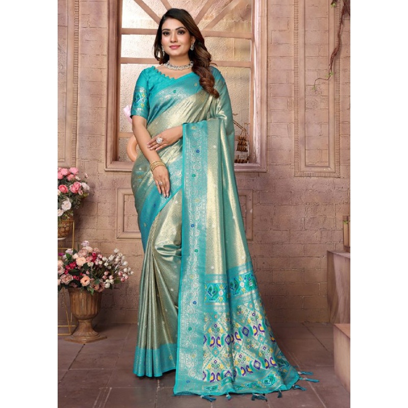 Blue Banarasi Silk Saree With Blouse Piece - JD986600729