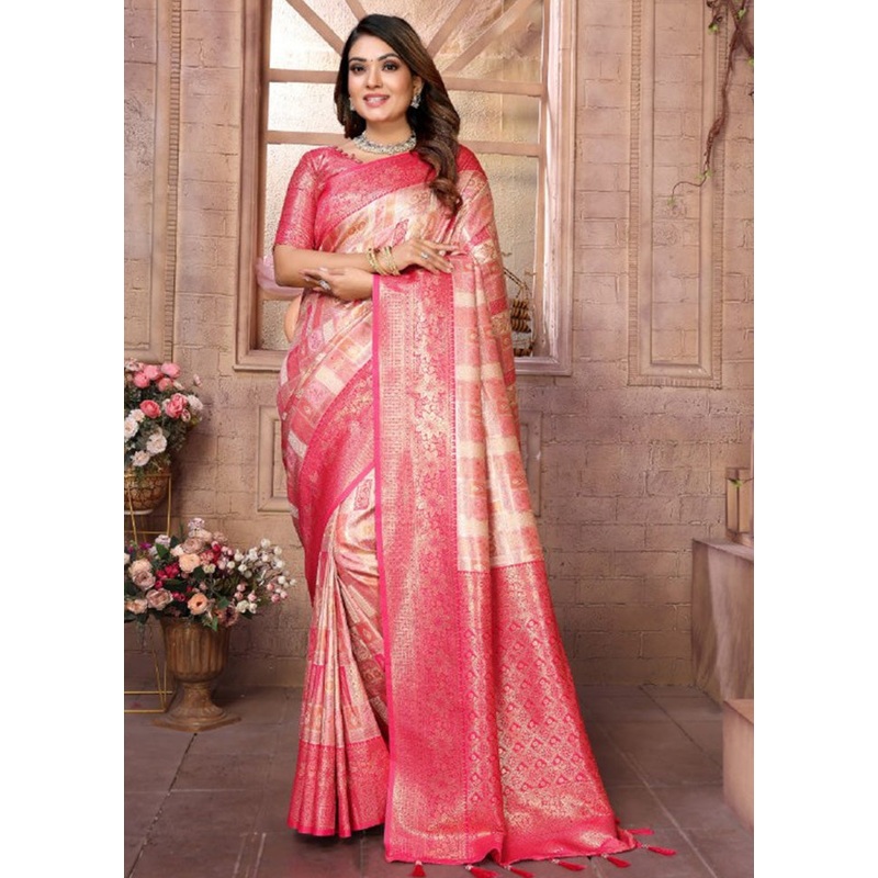 Cream Banarasi Silk Saree With Blouse Piece - JD986600700