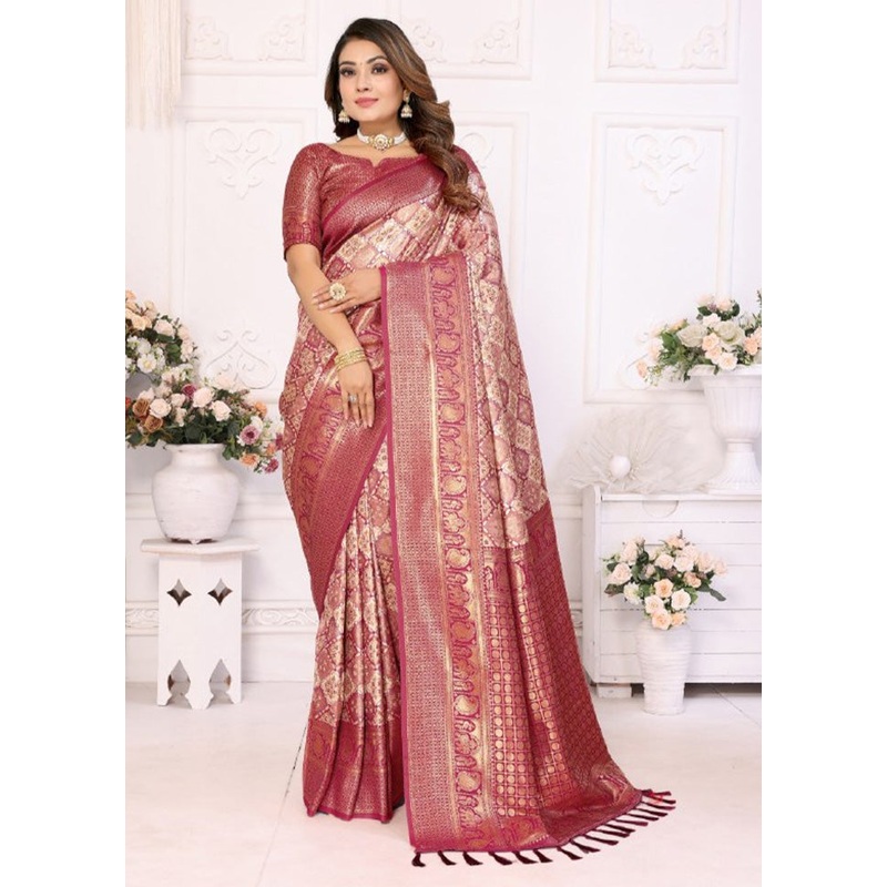 Cream Banarasi Silk Saree With Blouse Piece - JD986600704