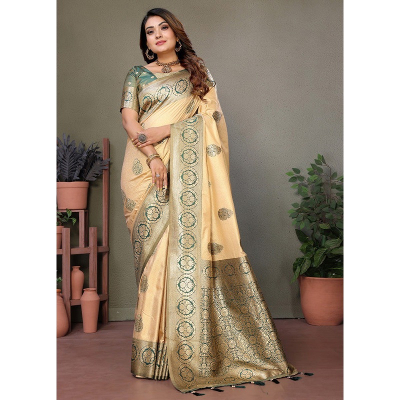 Cream Spun Silk Saree With Blouse Piece - JD986600744