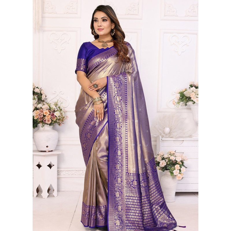 Dark Beige Banarasi Silk Saree With Blouse Piece - JD986600740