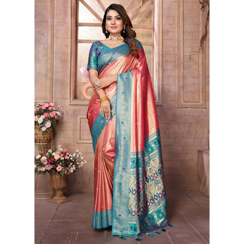 Dark Peach Banarasi Silk Saree With Blouse Piece - JD986600736