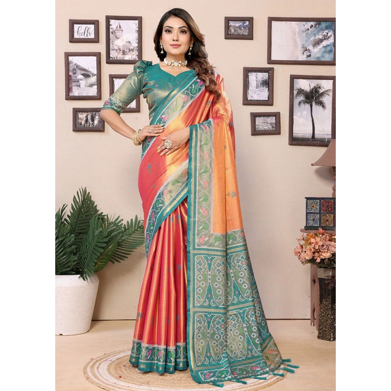 Dark Peach Banarasi Silk Saree With Blouse Piece - JD986600738