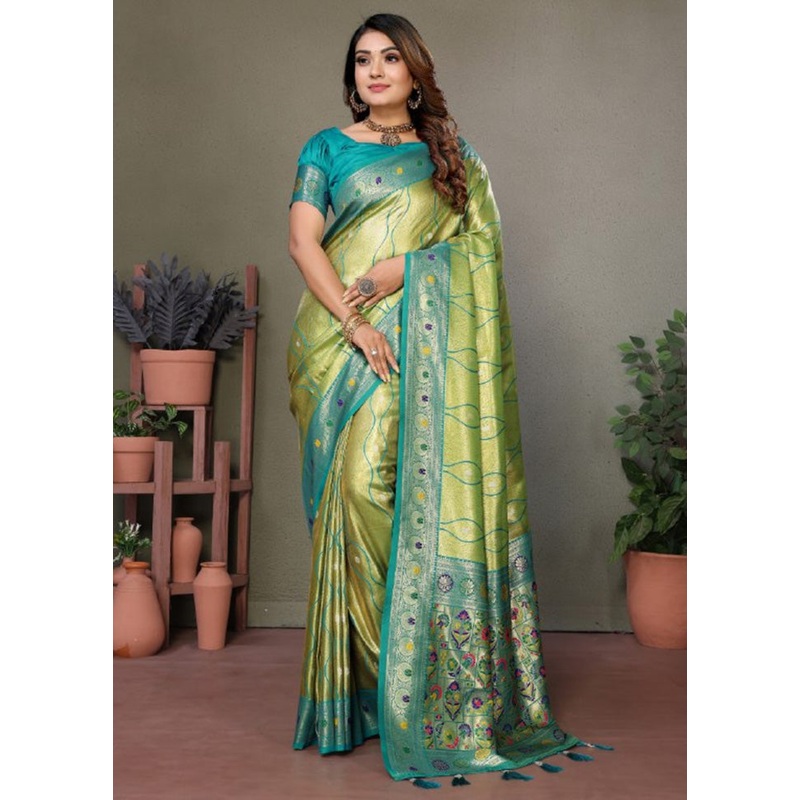 Green Banarasi Silk Saree With Blouse Piece - JD986600723