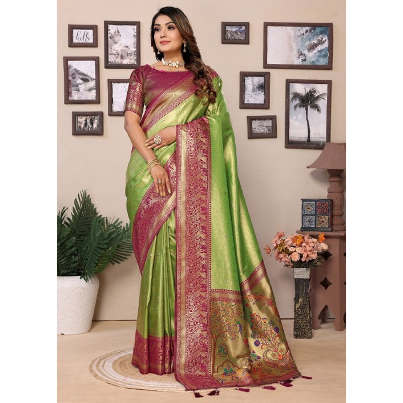 Light Green Banarasi Silk Saree With Blouse Piece - JD986600720