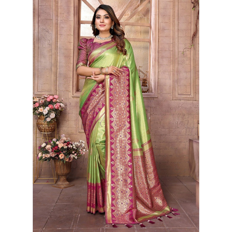 Light Green Banarasi Silk Saree With Blouse Piece - JD986600721