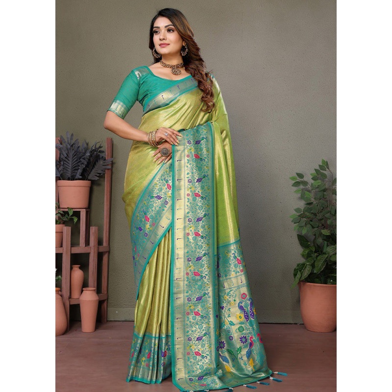 Light Green Banarasi Silk Saree With Blouse Piece - JD986600722
