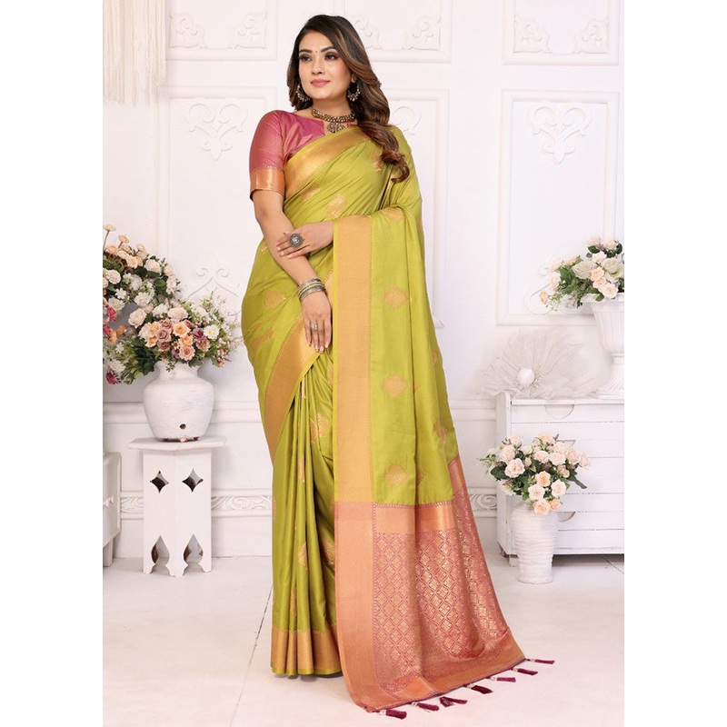 Light Green Spun Silk Saree With Blouse Piece - JD986600718