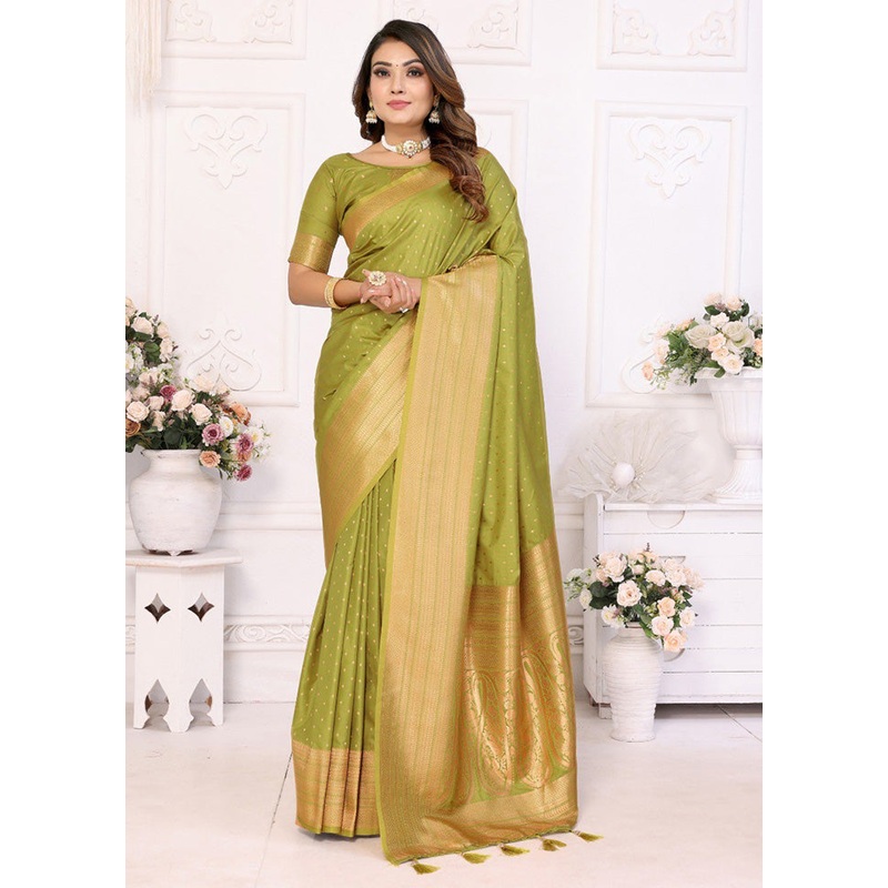 Light Green Spun Silk Saree With Blouse Piece - JD986600719