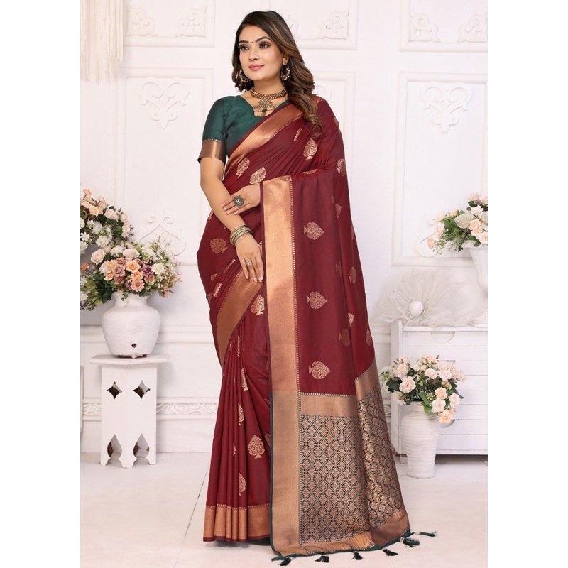 Maroon Spun Silk Saree With Blouse Piece - JD986600716