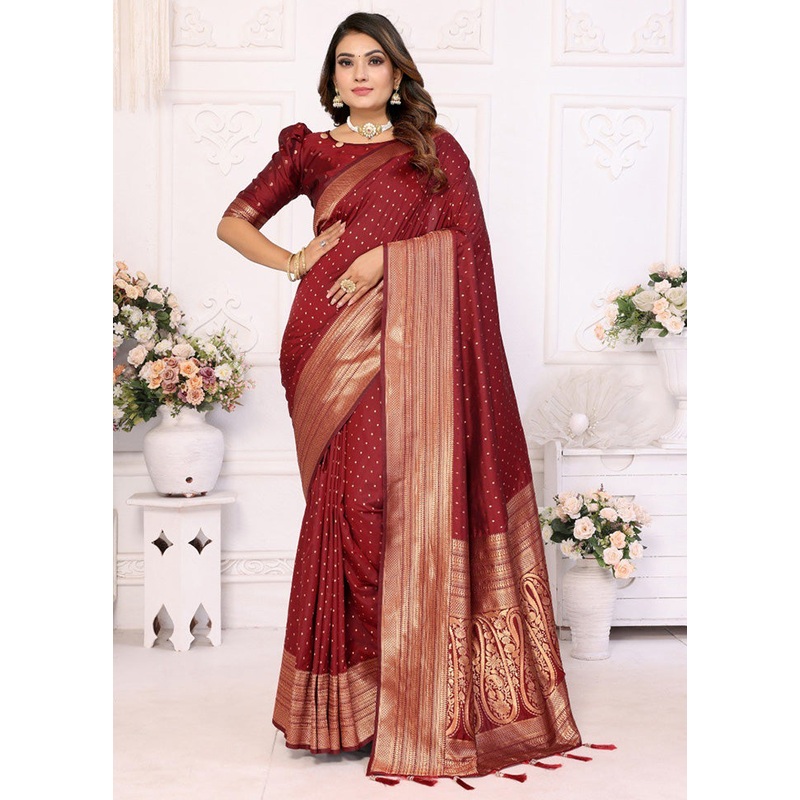 Maroon Spun Silk Saree With Blouse Piece - JD986600717