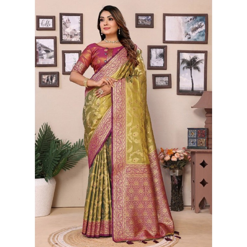 Mehendi Green Spun Silk Saree With Blouse Piece - JD986600713