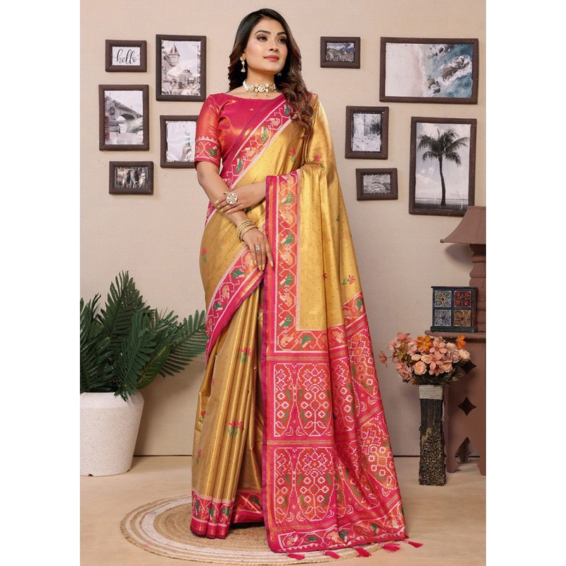 Mustard Banarasi Silk Saree With Blouse Piece - JD986600696
