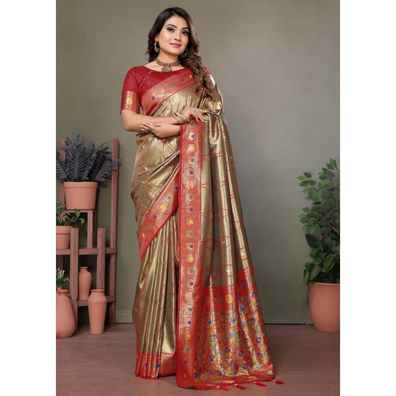 Olive Green Banarasi Silk Saree With Blouse Piece - JD986600692
