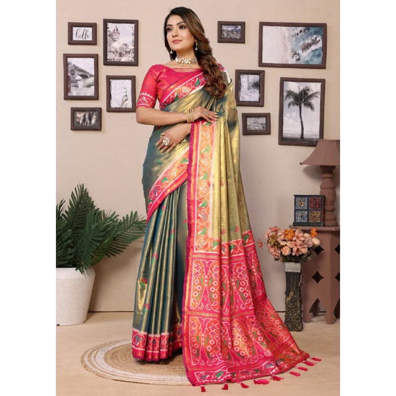 Olive Green Banarasi Silk Saree With Blouse Piece - JD986600694