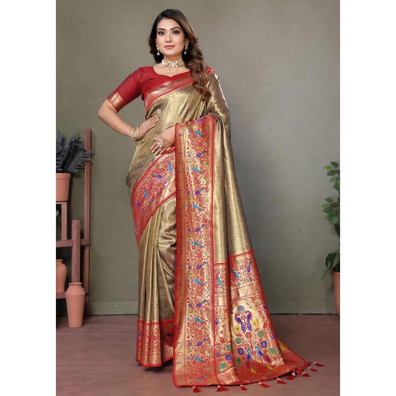 Olive Green Banarasi Silk Saree With Blouse Piece - JD986600695
