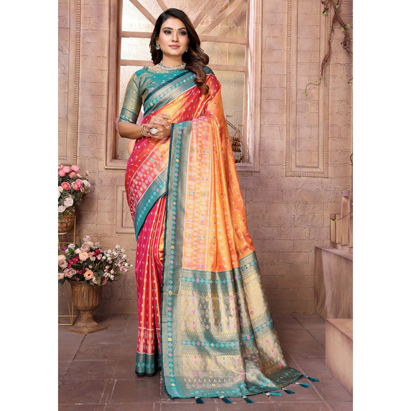 Orange Banarasi Silk Saree With Blouse Piece - JD986600689