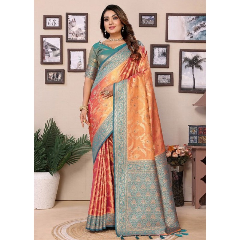 Orange Spun Silk Saree With Blouse Piece - JD986600686