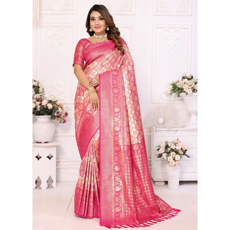 Peach Banarasi Silk Saree With Blouse Piece - JD986600702