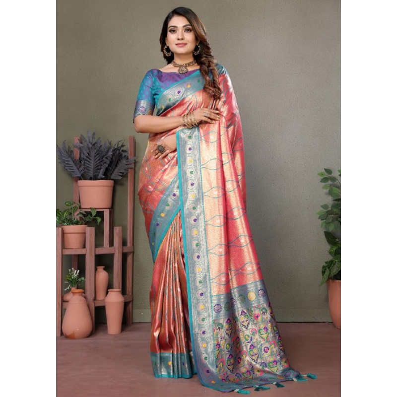 Pink Banarasi Silk Saree With Blouse Piece - JD986600679