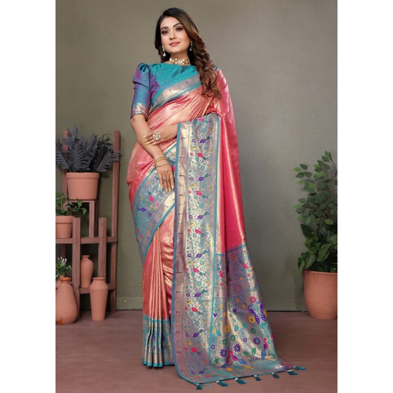 Pink Banarasi Silk Saree With Blouse Piece - JD986600682